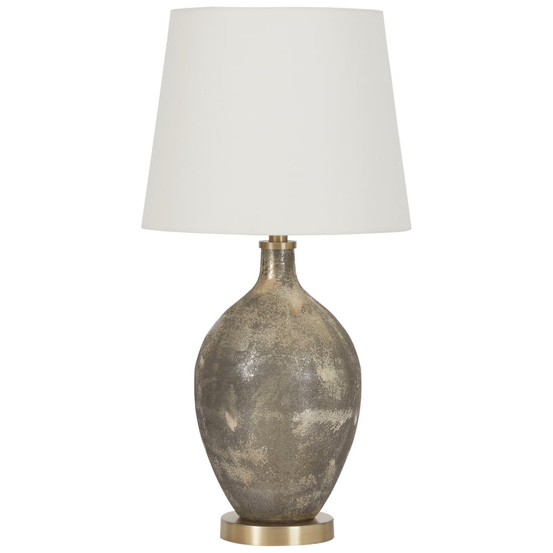 Pot Bellied Glass Table Lamp with Fabric Shade Antique Brass and White-zoom-