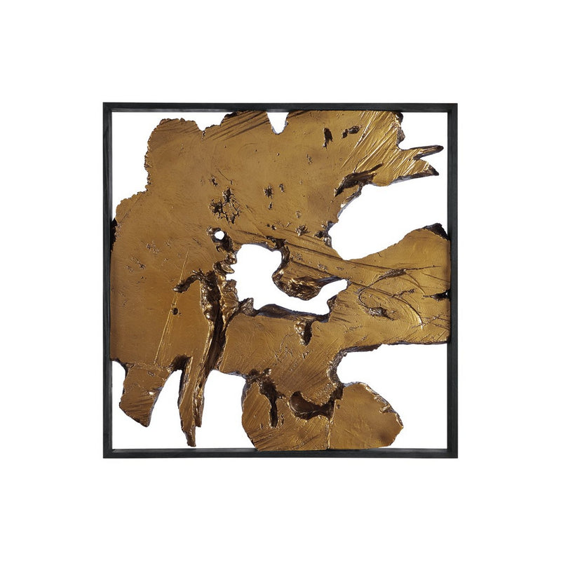 Square Frame Wall Decor With Wooden Abstract Cut Out Pattern Black And Gold-zoom-
