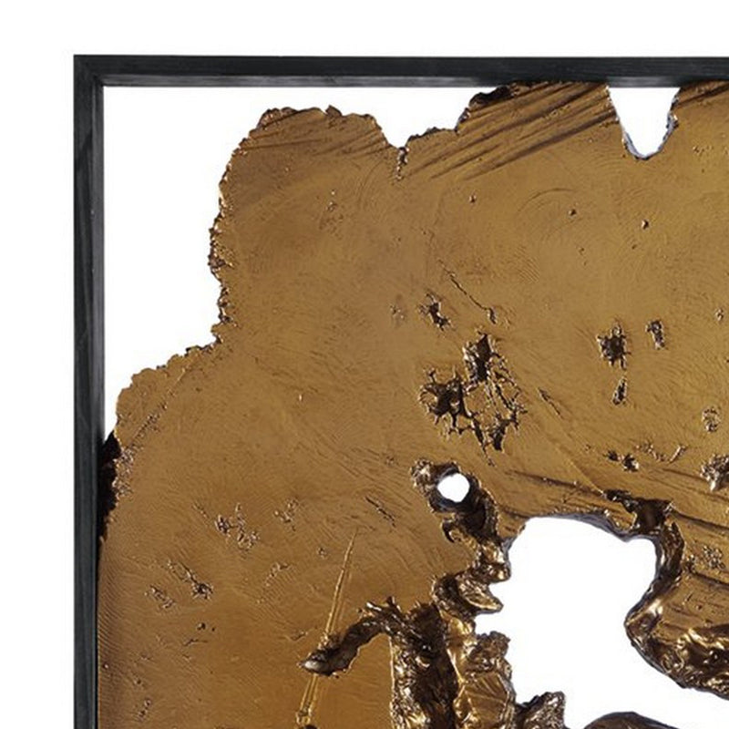 Square Frame Wall Decor With Wooden Abstract Cut Out Pattern Black And Gold-zoom-