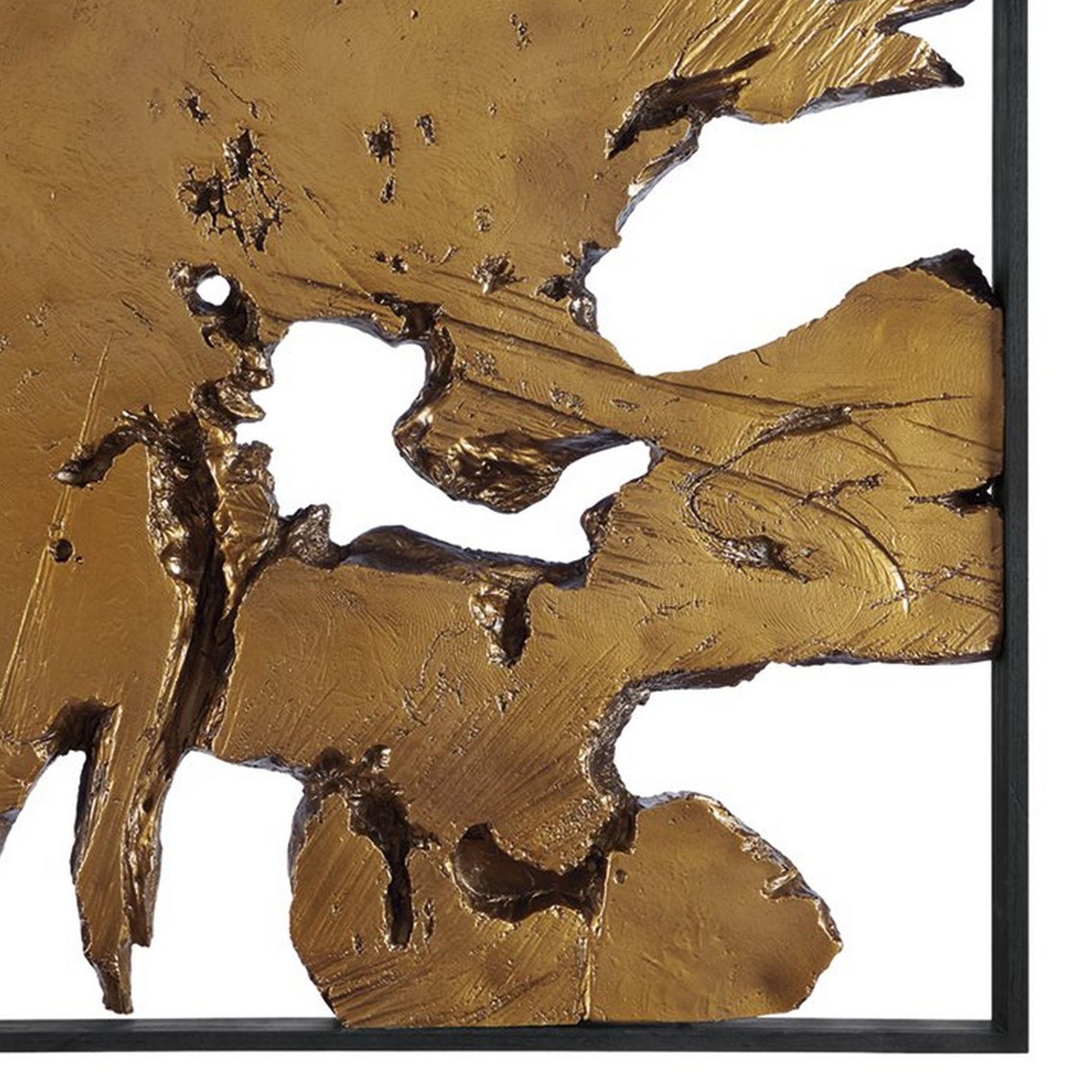 Square Frame Wall Decor With Wooden Abstract Cut Out Pattern Black And Gold-zoom-4
