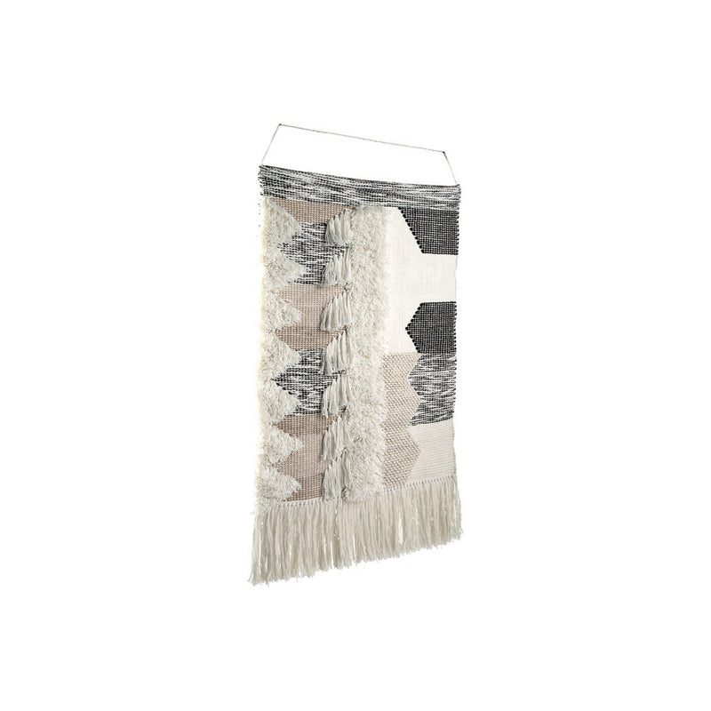 Fabric Wall Decor With Fringes And Geometric Pattern Black And White-zoom-