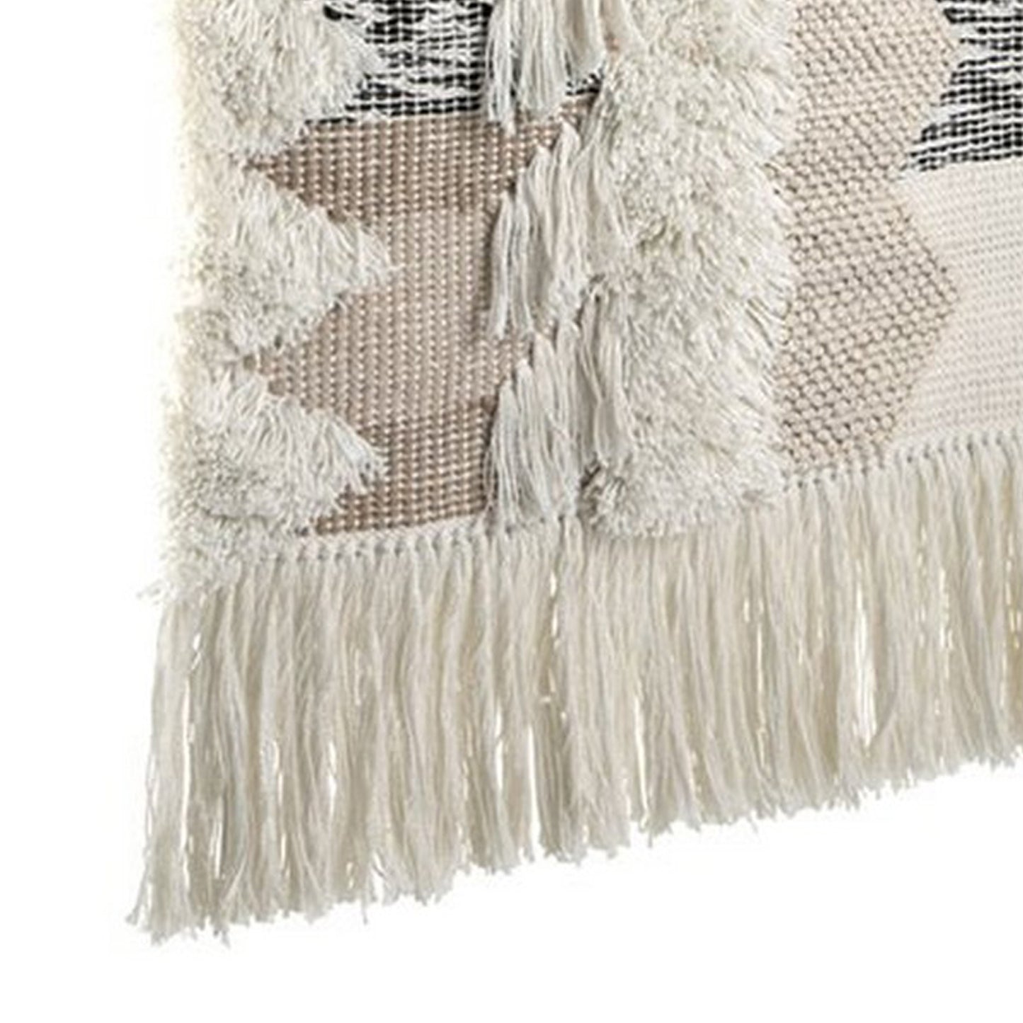 Fabric Wall Decor With Fringes And Geometric Pattern Black And White
