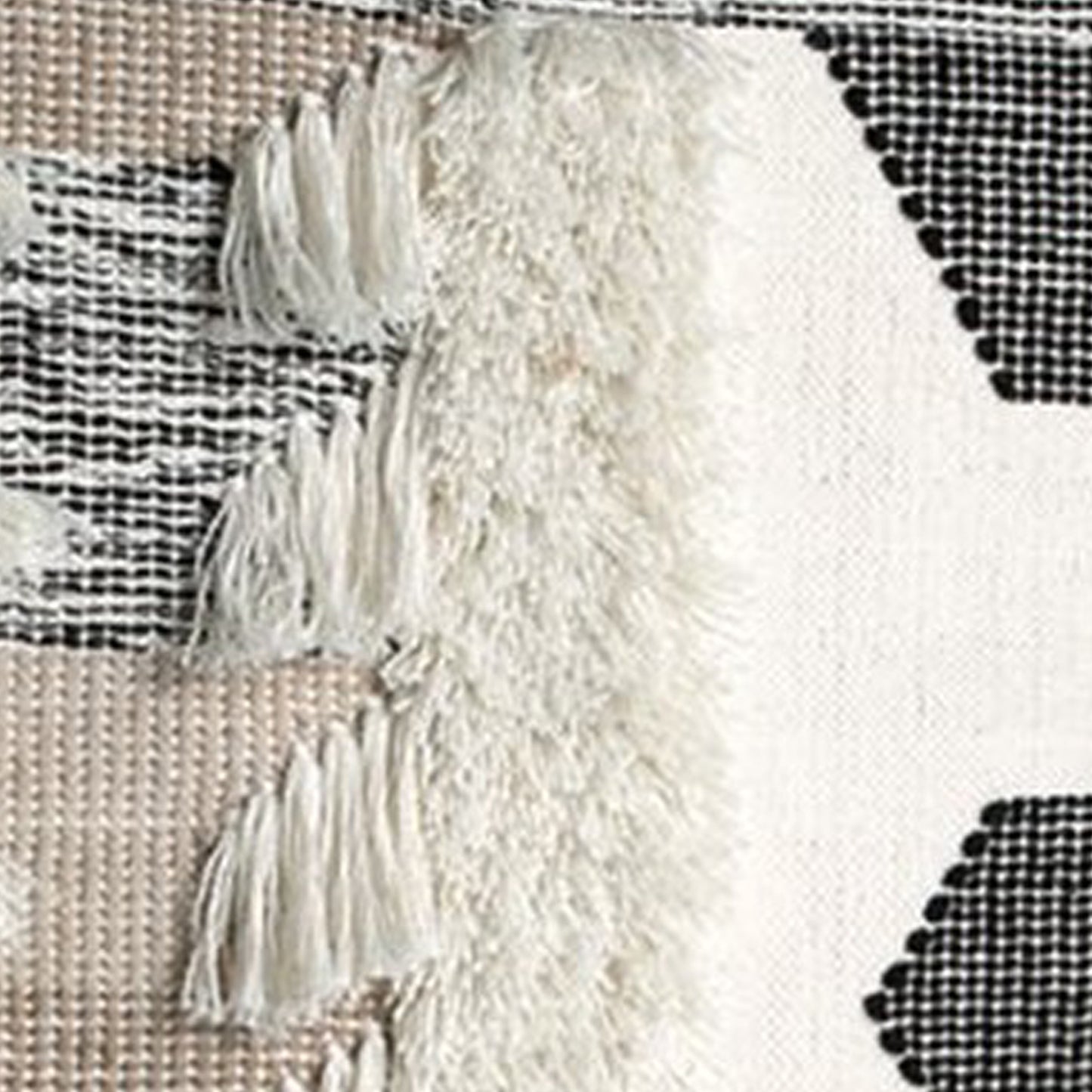 Fabric Wall Decor With Fringes And Geometric Pattern Black And White