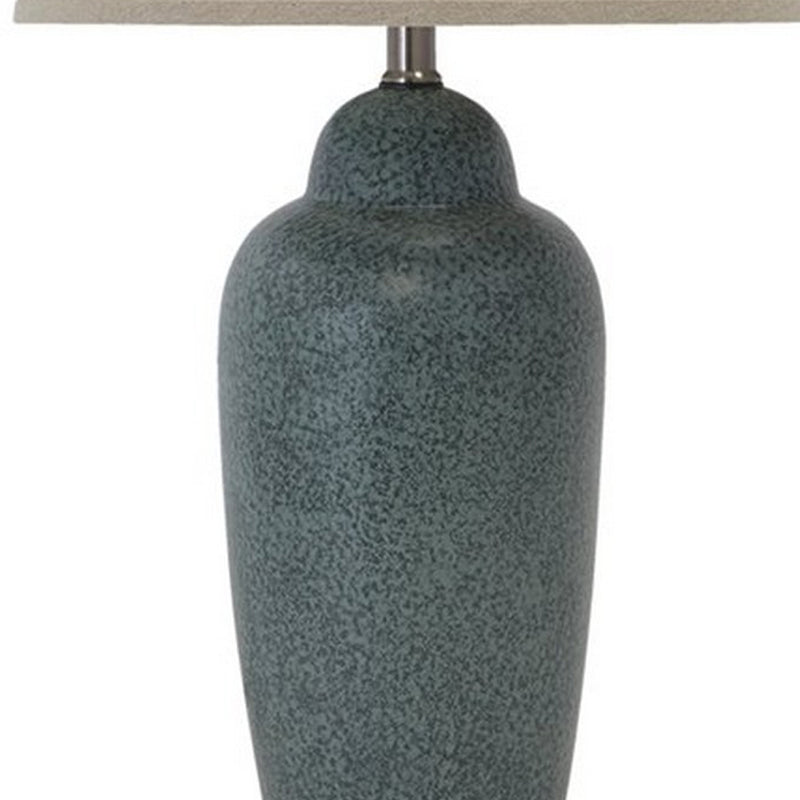 150 Watt Ceramic Body Table Lamp with Tapered Fabric Shade Green and Beige-zoom-
