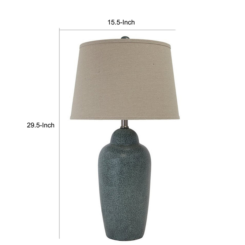 150 Watt Ceramic Body Table Lamp with Tapered Fabric Shade Green and Beige-zoom-