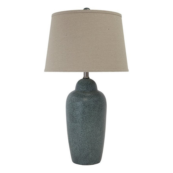 150 Watt Ceramic Body Table Lamp with Tapered Fabric Shade Green and Beige