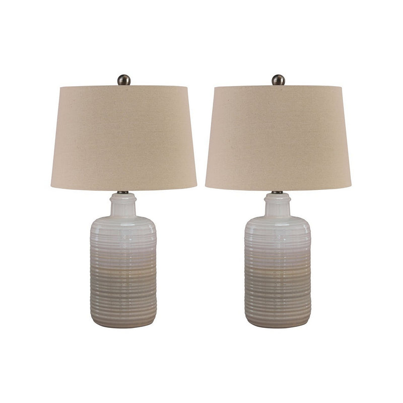 Ceramic Body Table Lamp with Brushed Details Set of 2 Beige and White-zoom-