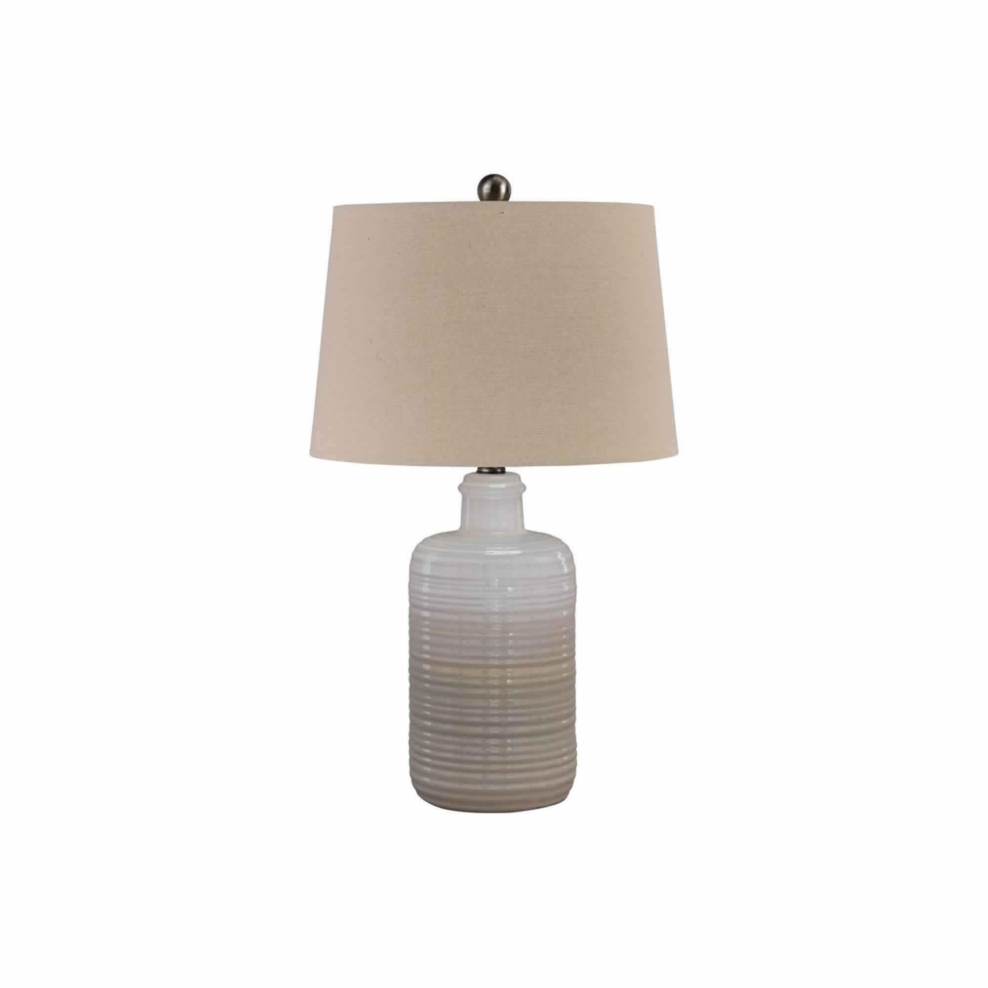 Ceramic Body Table Lamp with Brushed Details Set of 2 Beige and White-zoom-2