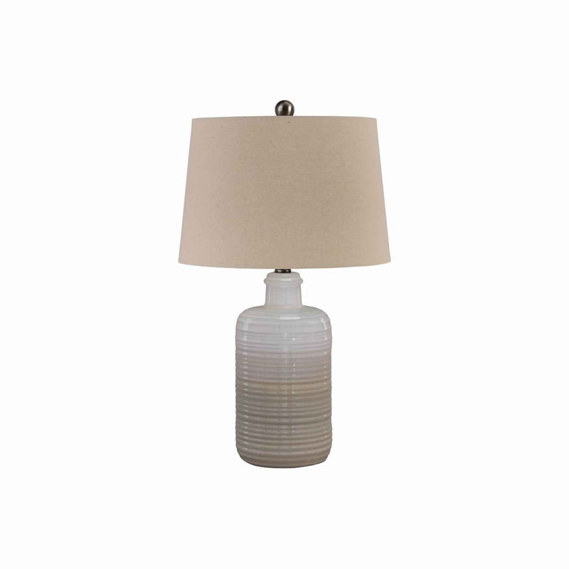 Ceramic Body Table Lamp with Brushed Details Set of 2 Beige and White-zoom-