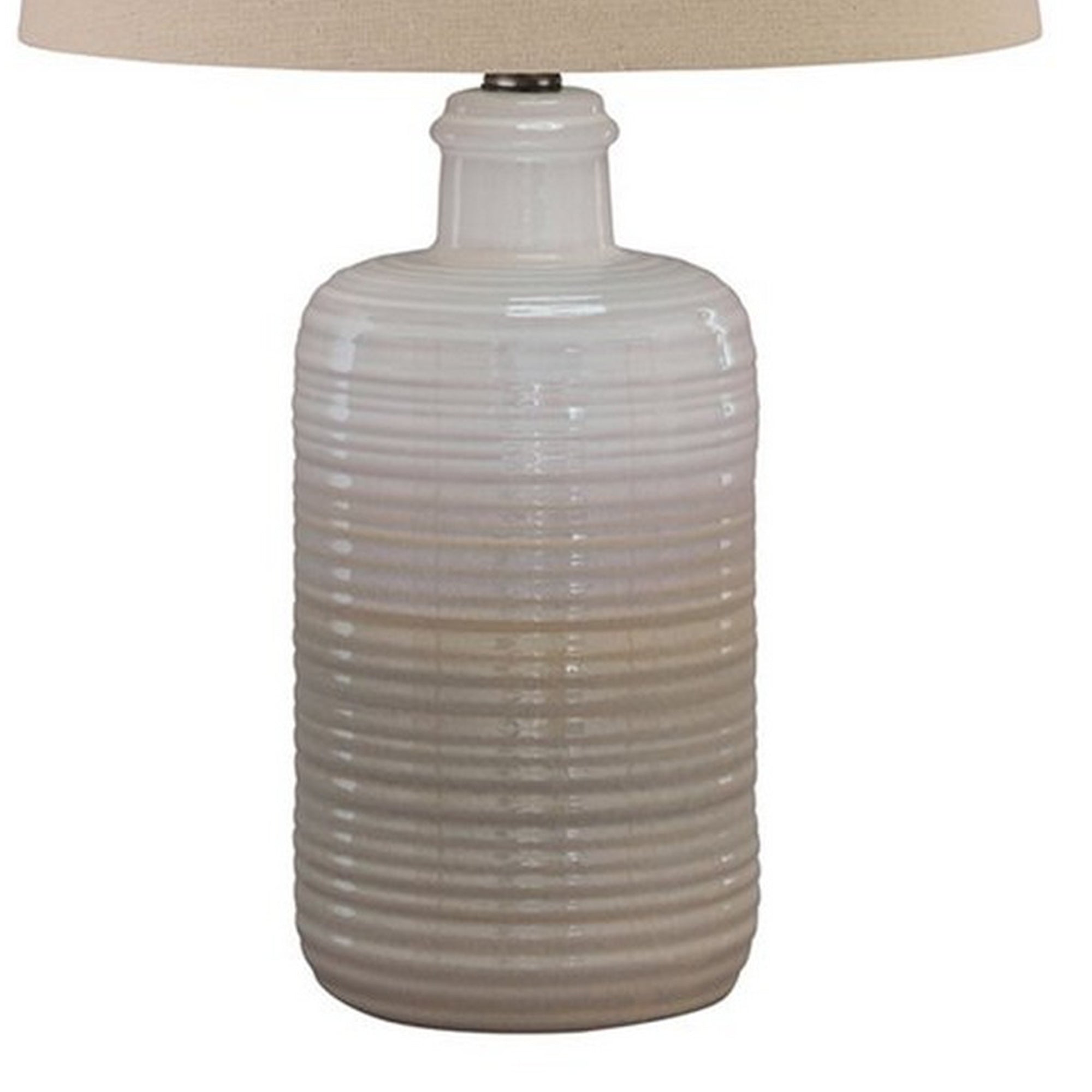 Ceramic Body Table Lamp with Brushed Details Set of 2 Beige and White-zoom-3