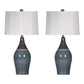 Pot Bellied Ceramic Table Lamp with Brushed Details Set of 2 Gray and White
