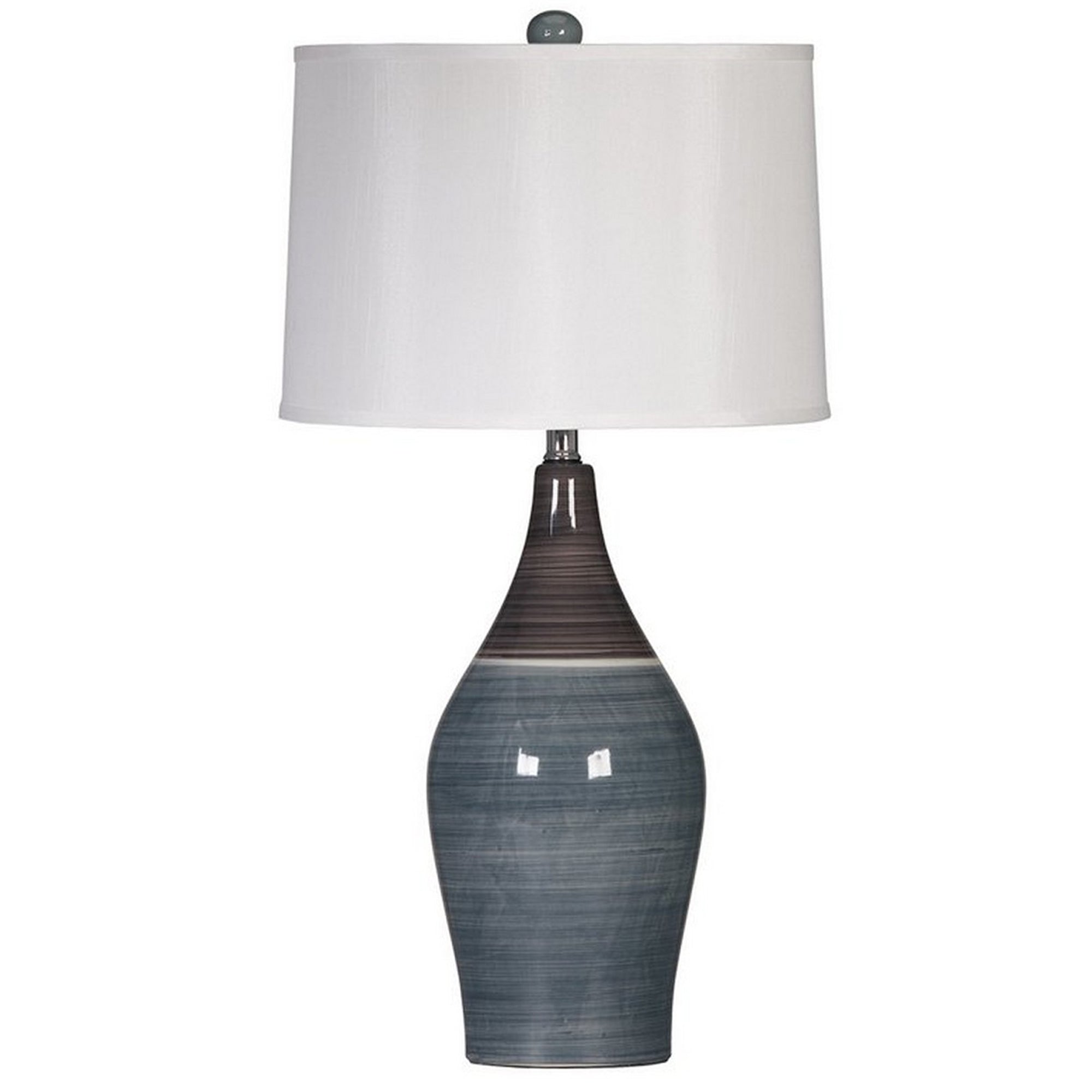 Pot Bellied Ceramic Table Lamp with Brushed Details Set of 2 Gray and White