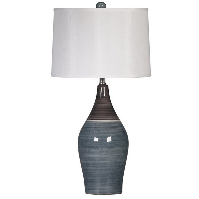 Pot Bellied Ceramic Table Lamp with Brushed Details Set of 2 Gray and White-zoom-