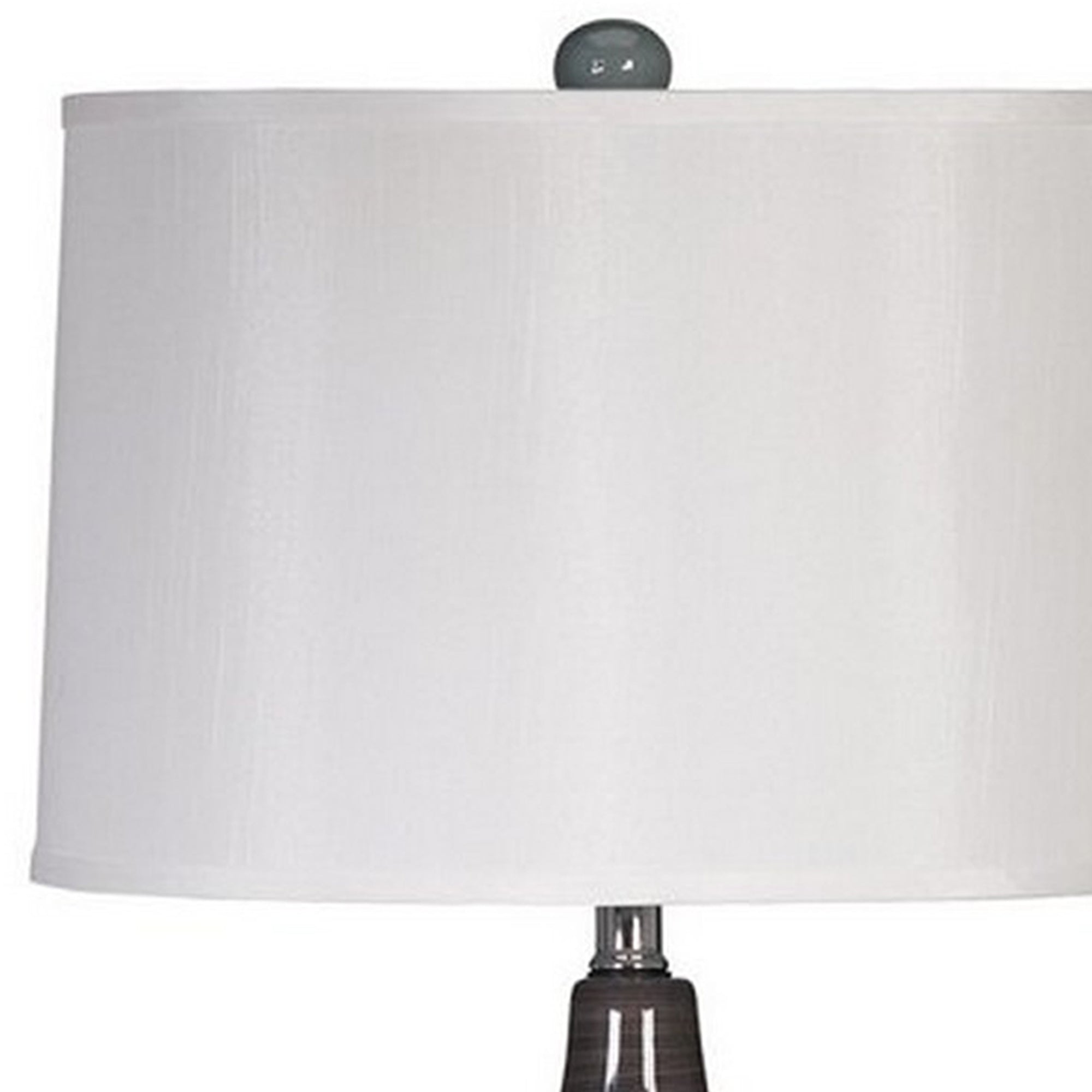 Pot Bellied Ceramic Table Lamp with Brushed Details Set of 2 Gray and White-zoom-4
