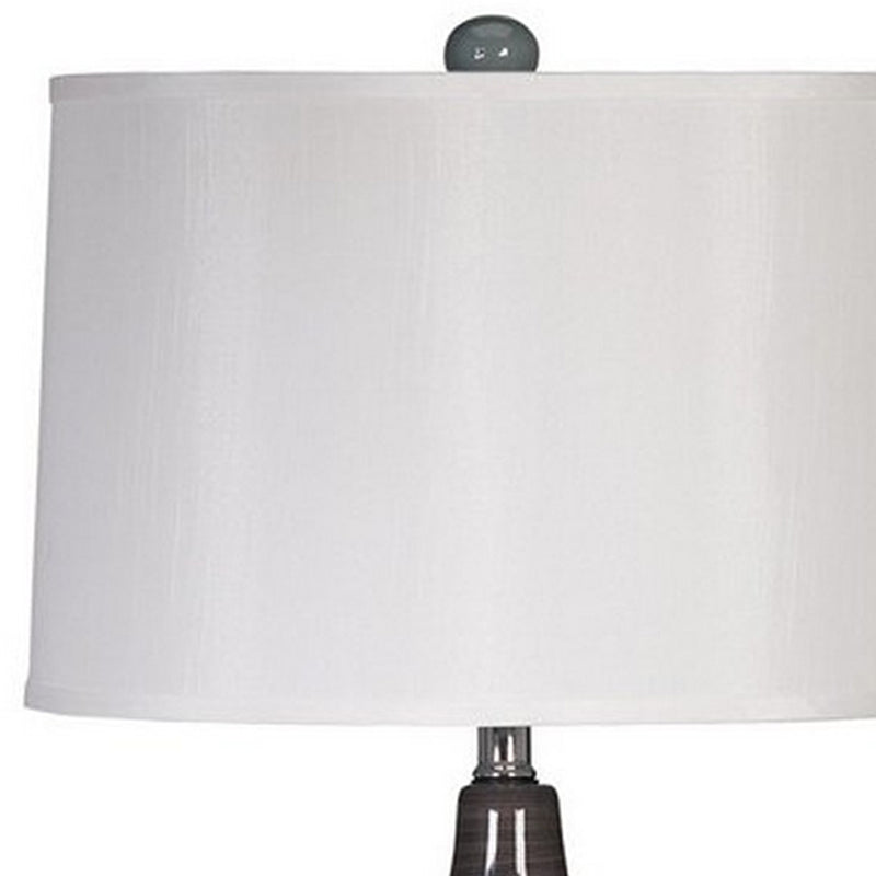 Pot Bellied Ceramic Table Lamp with Brushed Details Set of 2 Gray and White-zoom-