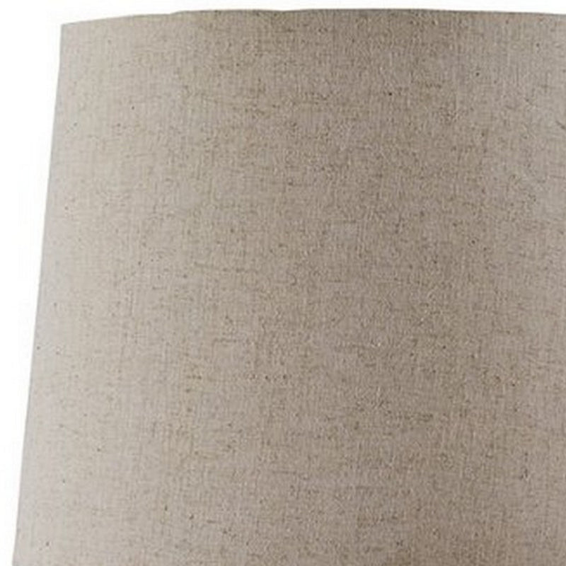 Ribbed Design Metal Body Table Lamp with Tapered Fabric Shade Set of 2 Gray-zoom-
