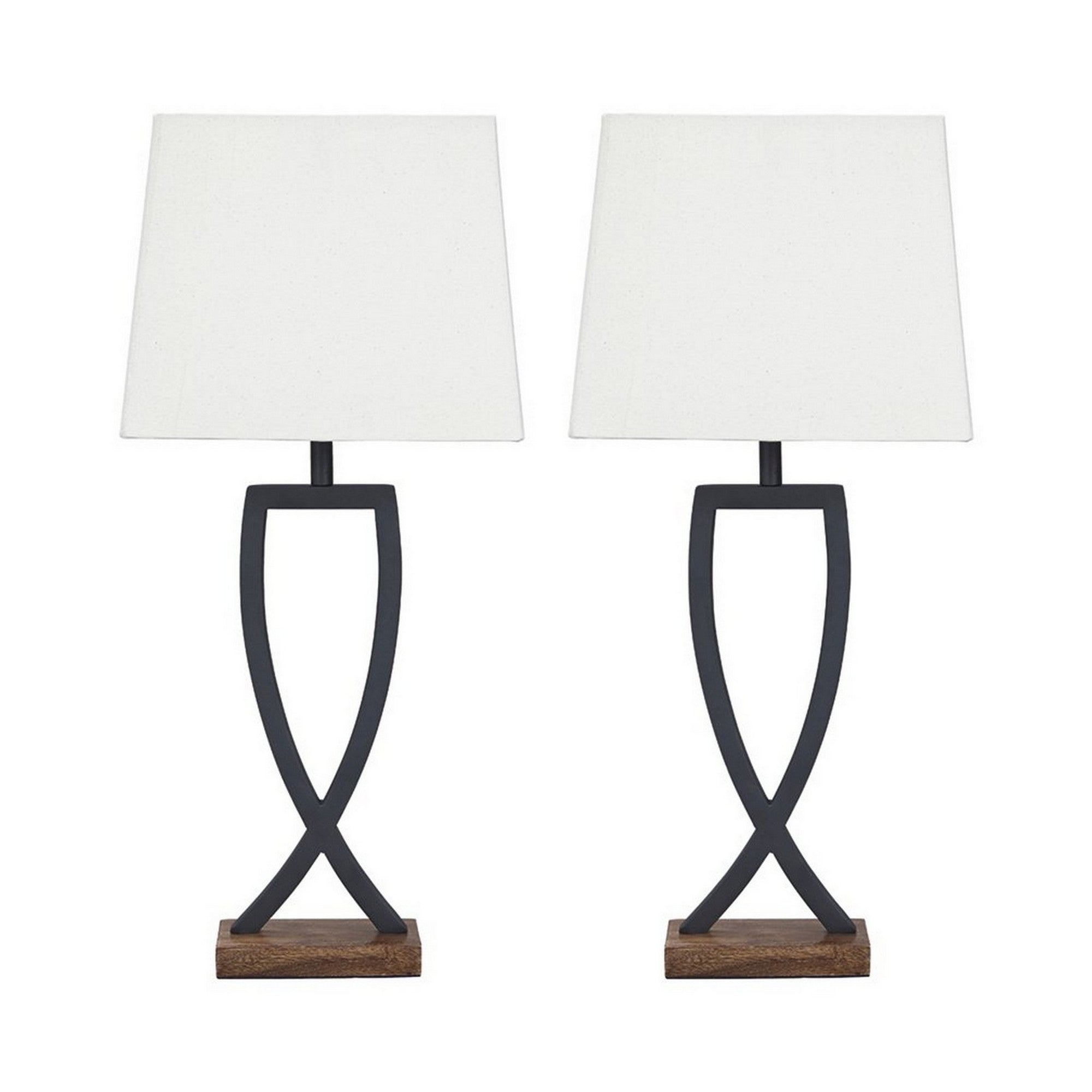 Criss Cross Metal Table Lamp with Fabric Shade Set of 2 Gray and White-zoom-1