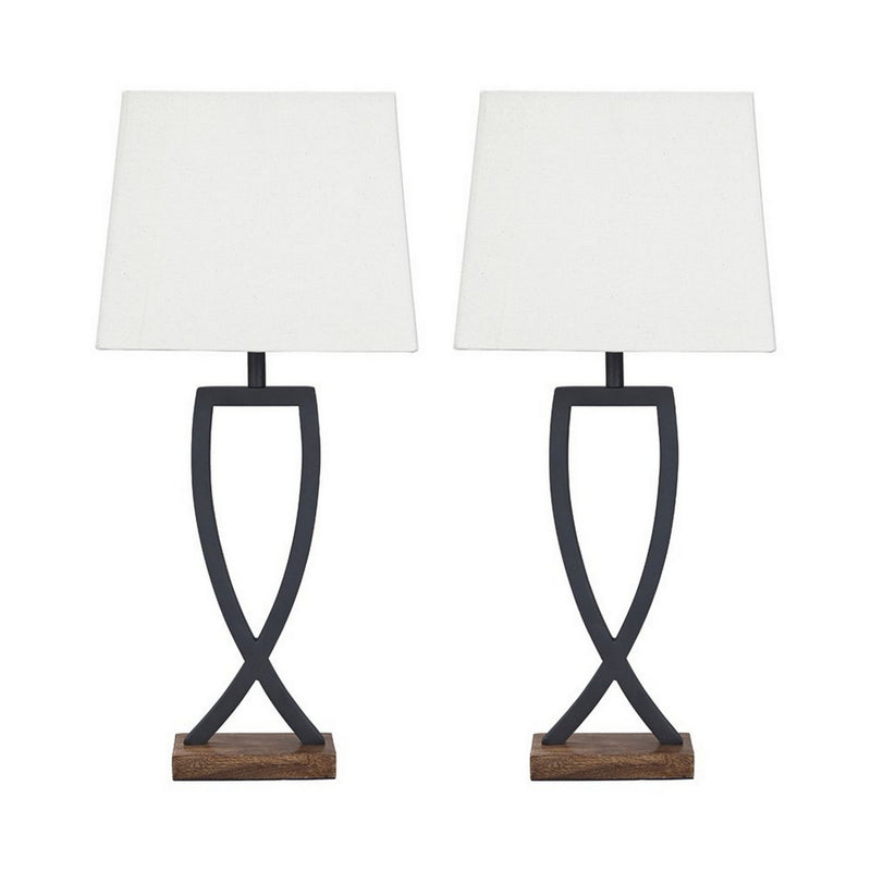 Criss Cross Metal Table Lamp with Fabric Shade Set of 2 Gray and White-zoom-
