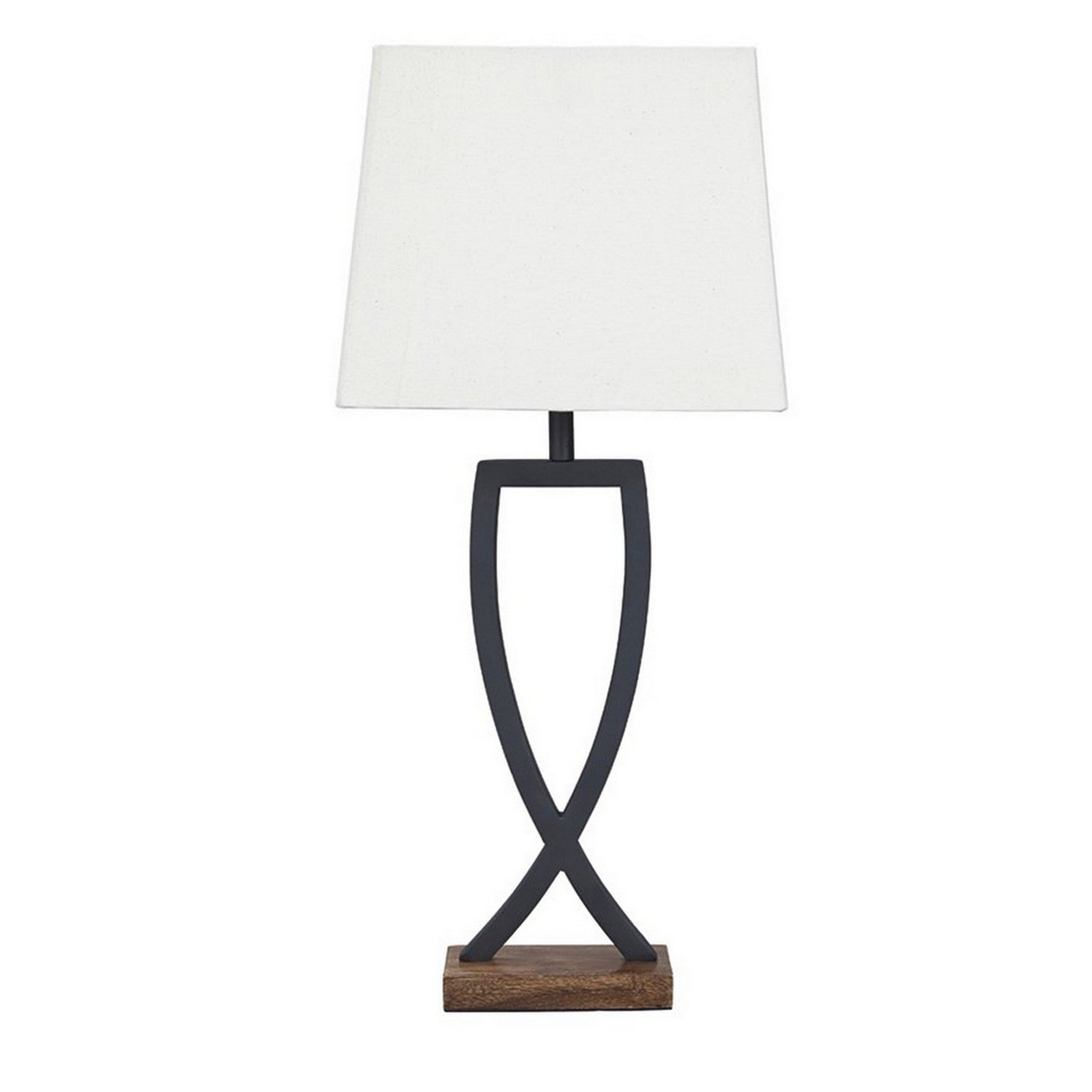 Criss Cross Metal Table Lamp with Fabric Shade Set of 2 Gray and White
