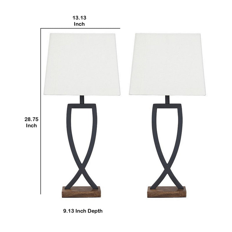 Criss Cross Metal Table Lamp with Fabric Shade Set of 2 Gray and White-zoom-