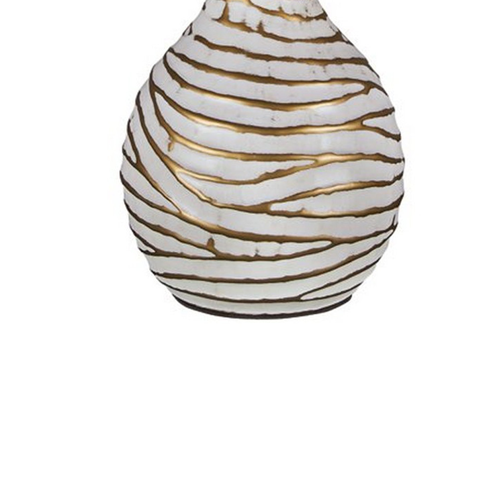 Pot Bellied Metal Table Lamp with Textured Golden Embellishment White-zoom-4