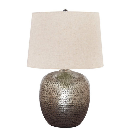 Bellied metal Body Table Lamp with Splotched Details Brass and Cream