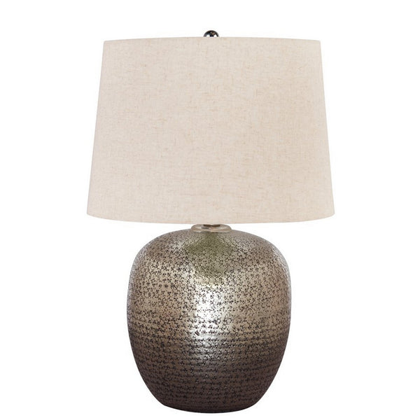 Bellied metal Body Table Lamp with Splotched Details Brass and Cream