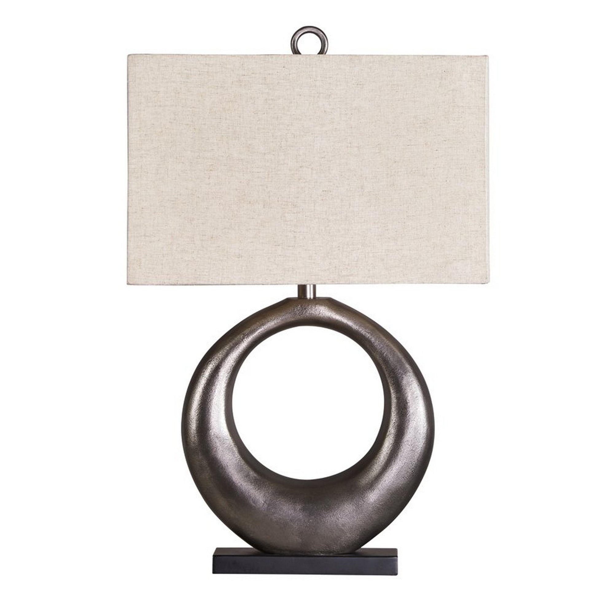 Metal Table Lamp with Center Cutout and Fabric Shade Off White and Black-zoom-1