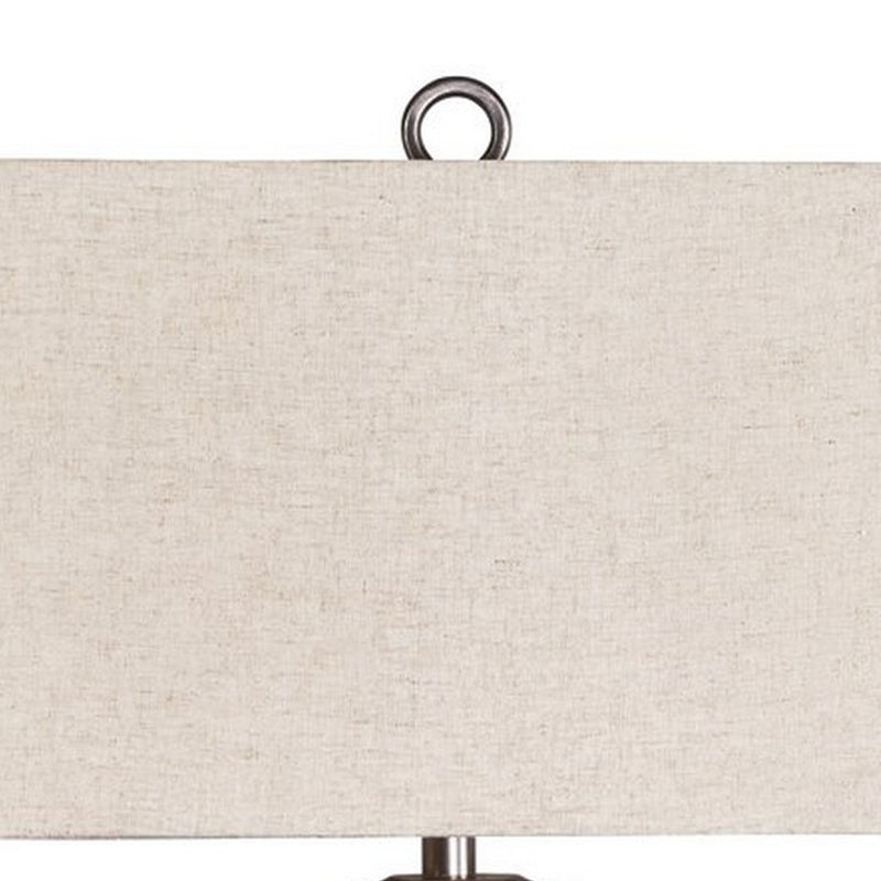 Metal Table Lamp with Center Cutout and Fabric Shade Off White and Black-zoom-
