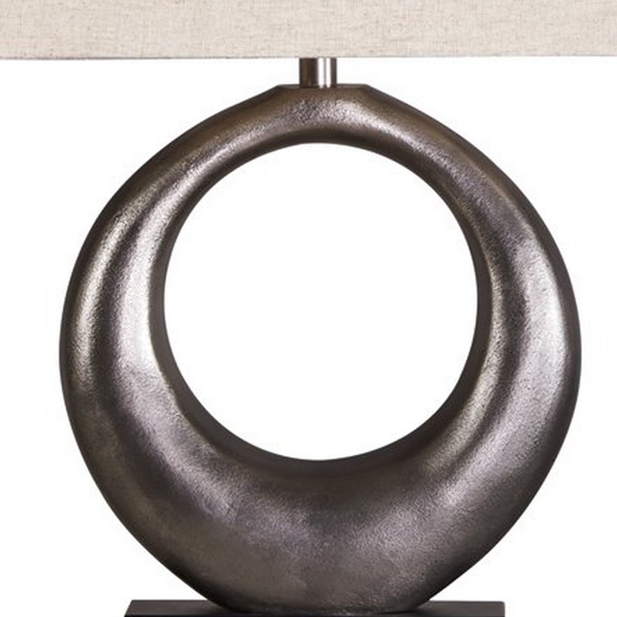 Metal Table Lamp with Center Cutout and Fabric Shade Off White and Black-zoom-3