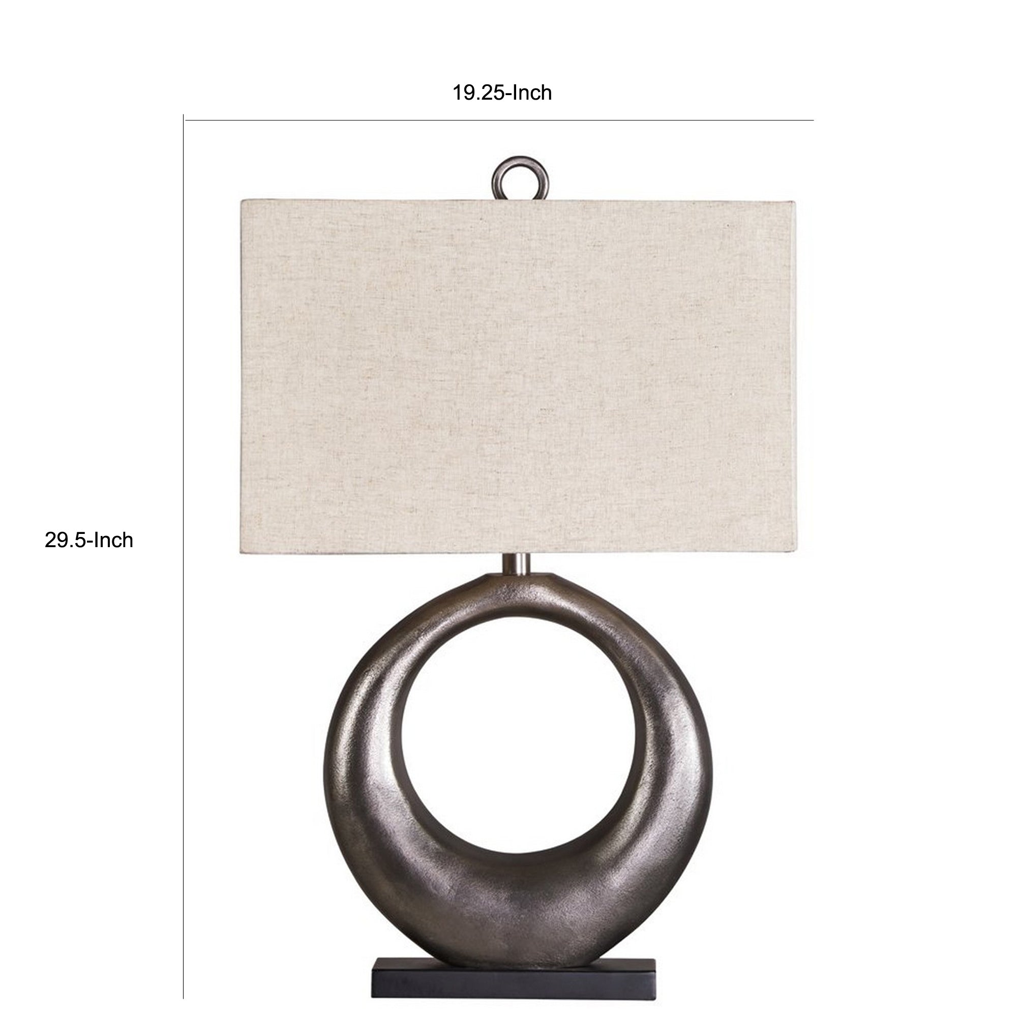 Metal Table Lamp with Center Cutout and Fabric Shade Off White and Black-zoom-5