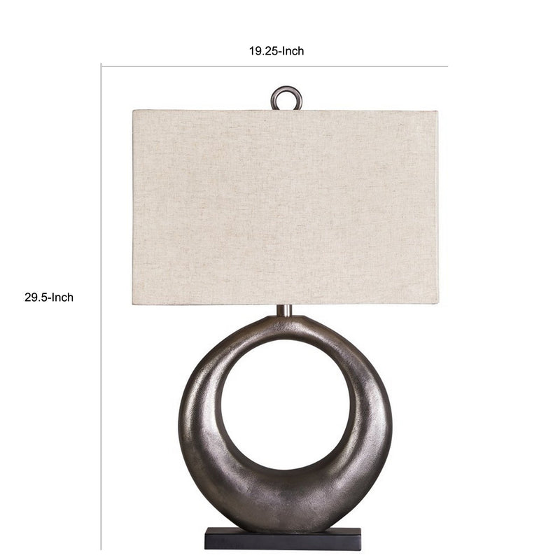 Metal Table Lamp with Center Cutout and Fabric Shade Off White and Black-zoom-
