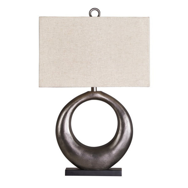 Metal Table Lamp with Center Cutout and Fabric Shade Off White and Black