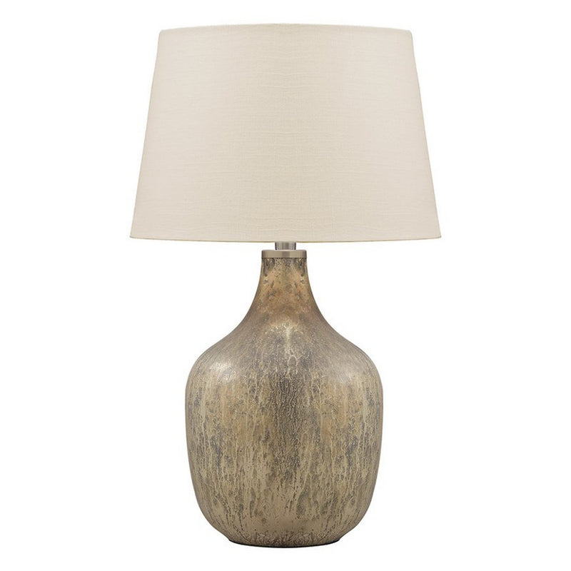 Mercury Glass Table Lamp with Drum Shade Gold and Beige-zoom-