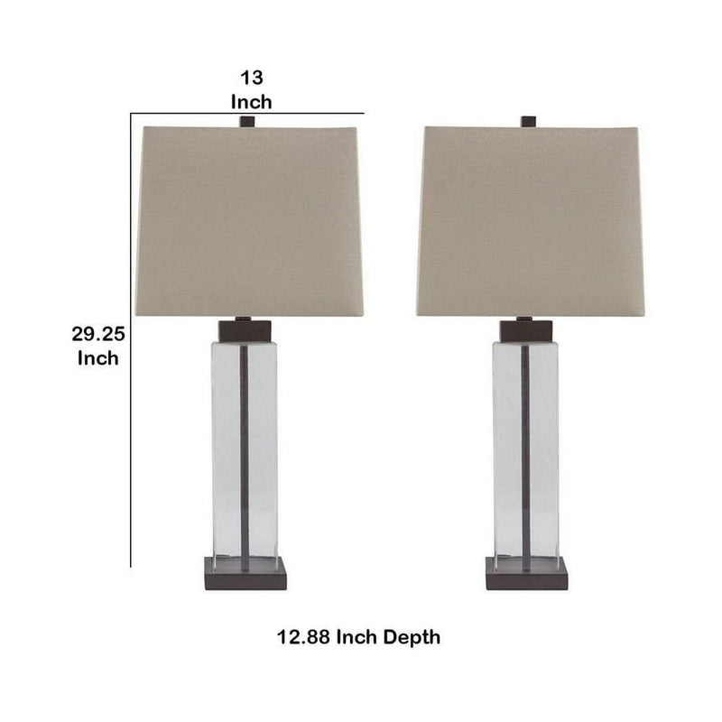 Glass and Metal Base Table Lamp with Square Shade Set of 2 Clear and Gray-zoom-