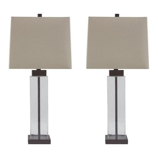 Glass and Metal Base Table Lamp with Square Shade Set of 2 Clear and Gray