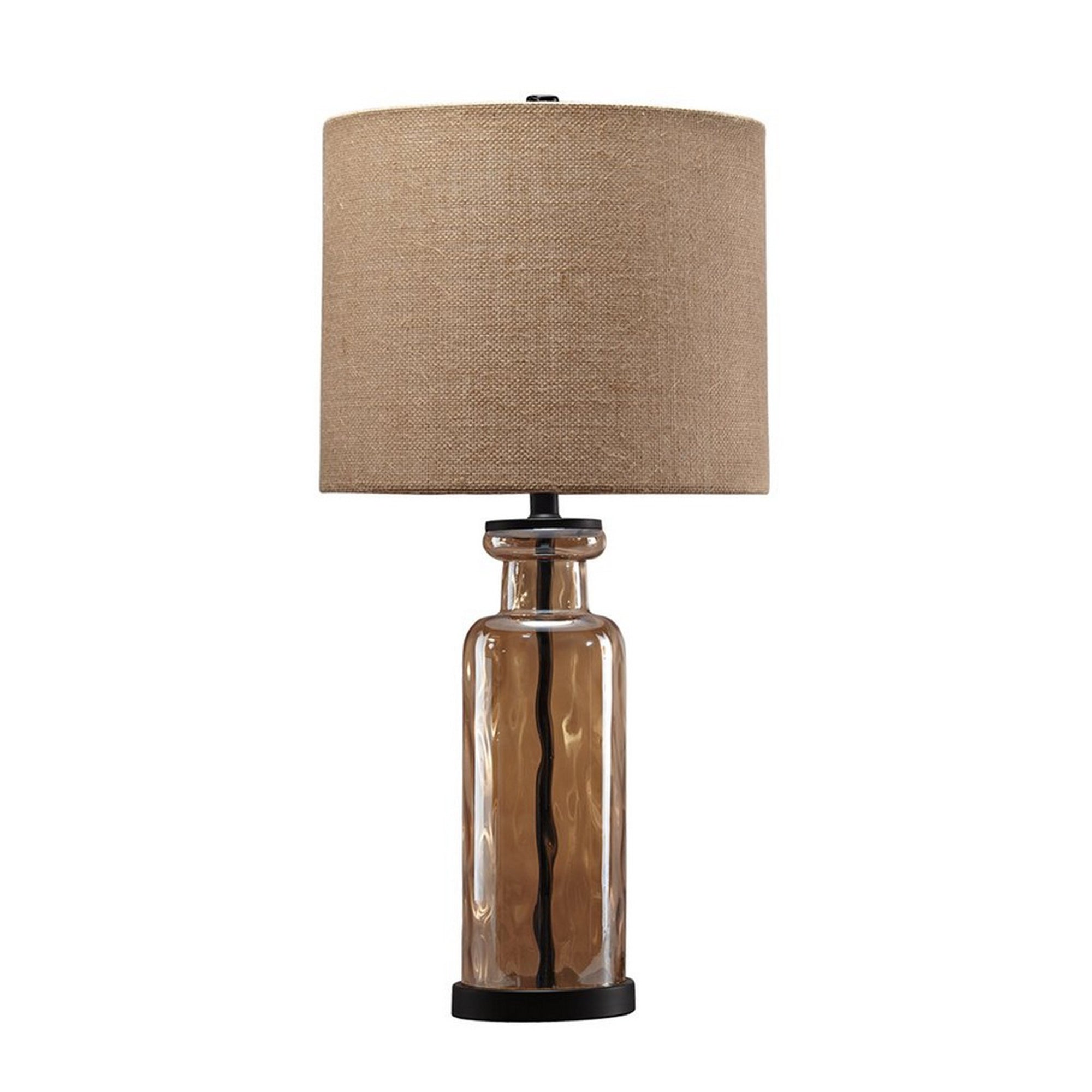 Glass Table Lamp with Fabric Drum Shade Gold and Beige-zoom-1