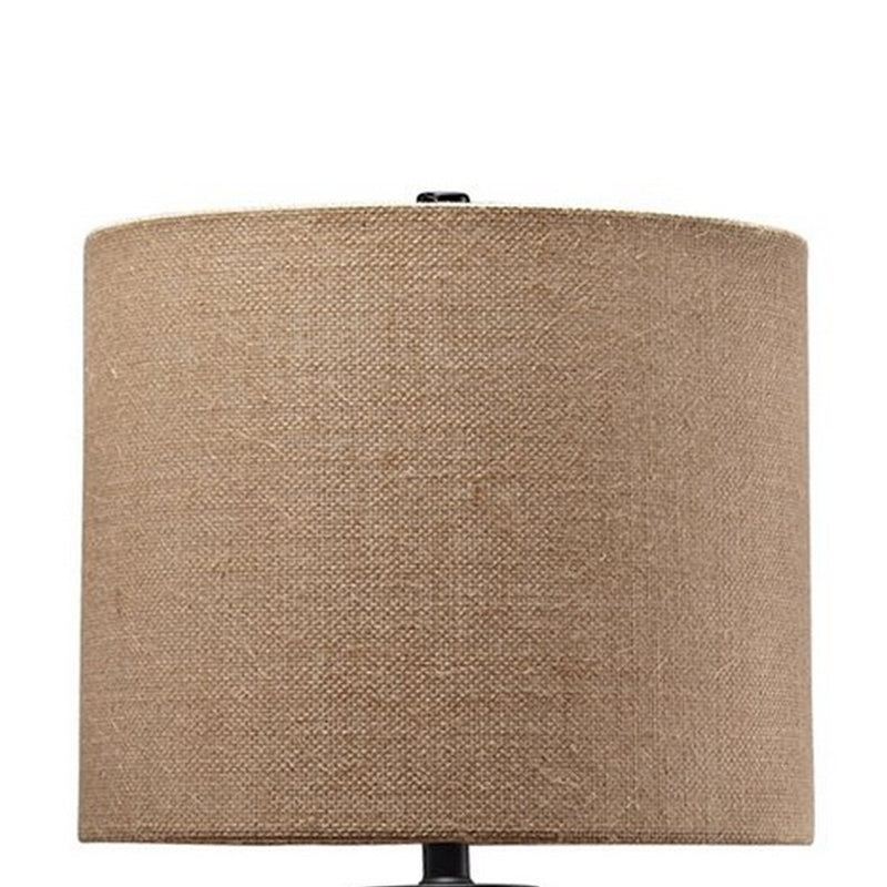 Glass Table Lamp with Fabric Drum Shade Gold and Beige-zoom-