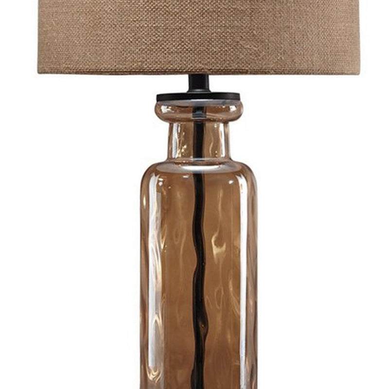 Glass Table Lamp with Fabric Drum Shade Gold and Beige-zoom-