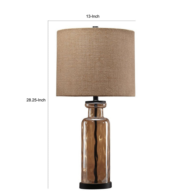 Glass Table Lamp with Fabric Drum Shade Gold and Beige-zoom-