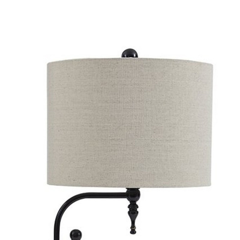 Metal Table Lamp with Drum shade and Adjustable Arm Gray and Black-zoom-