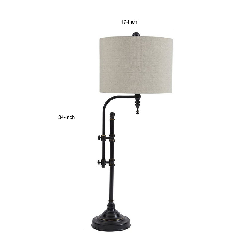 Metal Table Lamp with Drum shade and Adjustable Arm Gray and Black-zoom-