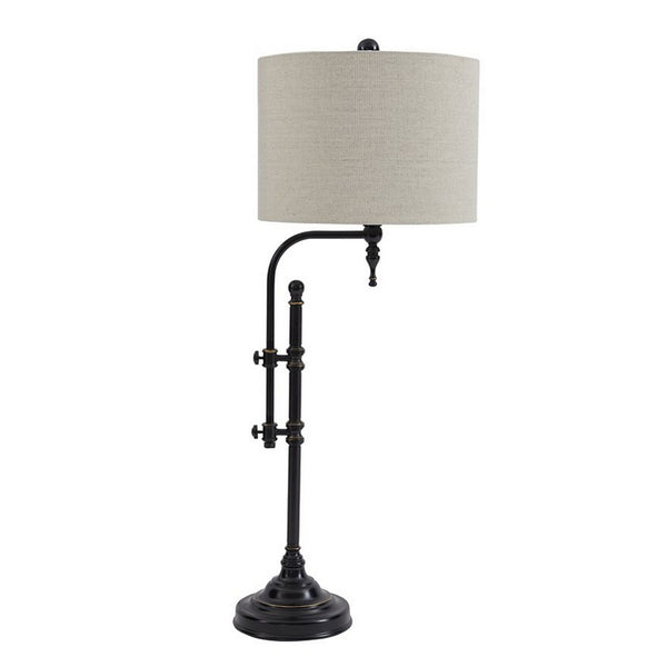 Metal Table Lamp with Drum shade and Adjustable Arm Gray and Black