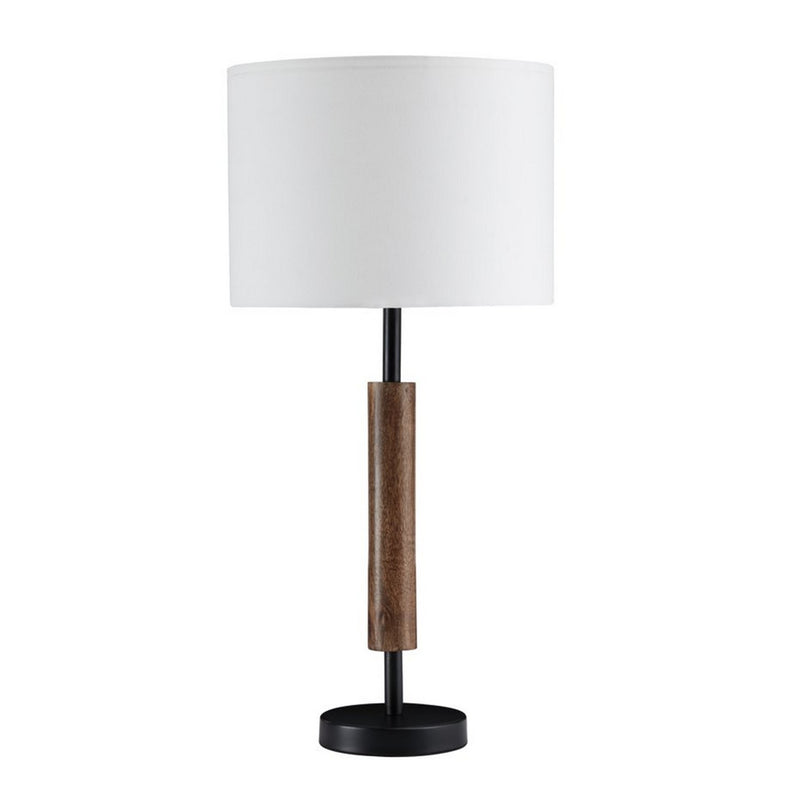 Table Lamp with Rolling Pin Base and Fabric Shade Set of 2 White and Brown-zoom-