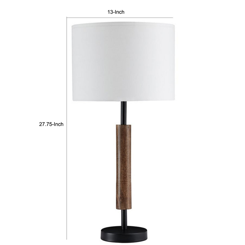 Table Lamp with Rolling Pin Base and Fabric Shade Set of 2 White and Brown-zoom-