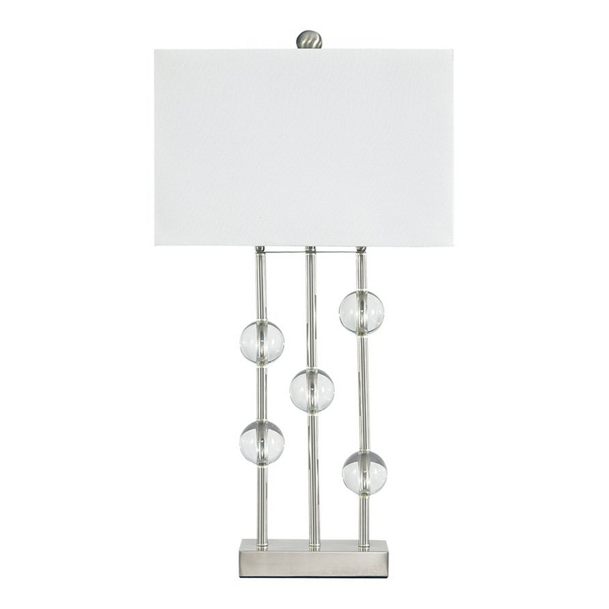 Crystal Accented Metal Table Lamp with Hardback Shade White and Silver