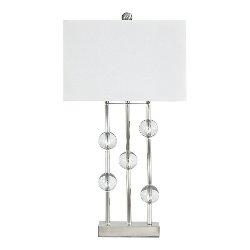 Crystal Accented Metal Table Lamp with Hardback Shade White and Silver-zoom-