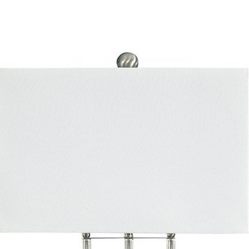 Crystal Accented Metal Table Lamp with Hardback Shade White and Silver-zoom-