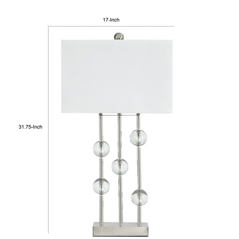 Crystal Accented Metal Table Lamp with Hardback Shade White and Silver-zoom-