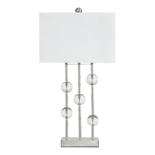 Crystal Accented Metal Table Lamp with Hardback Shade White and Silver